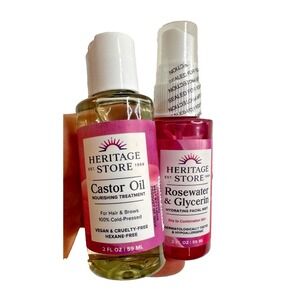 New Heritage Store Rosewater & Glycerin Spray Castor Oil Hair Treatment Travel
